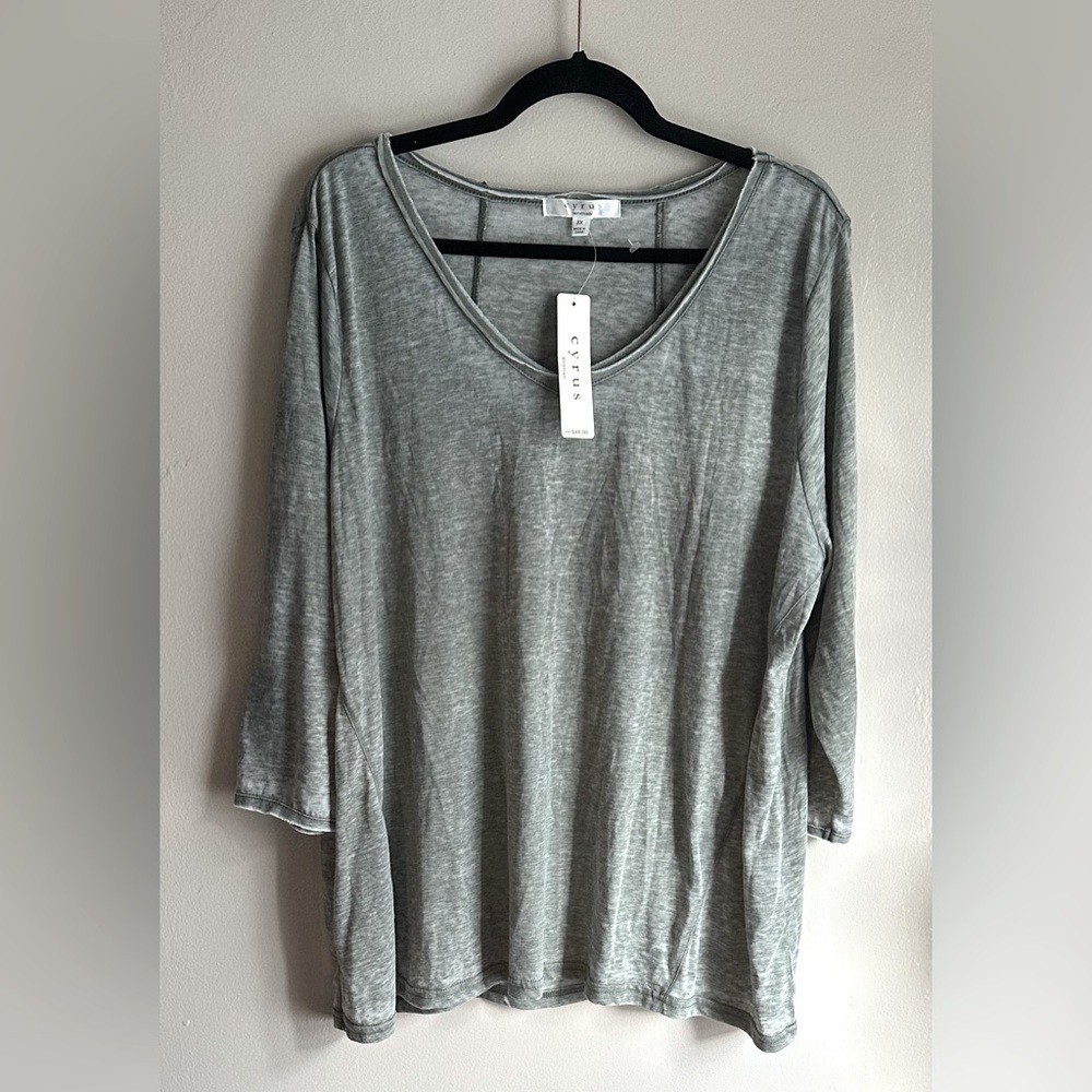 Cyrus Heathered Sage Green V-Neck Long Sleeve Top